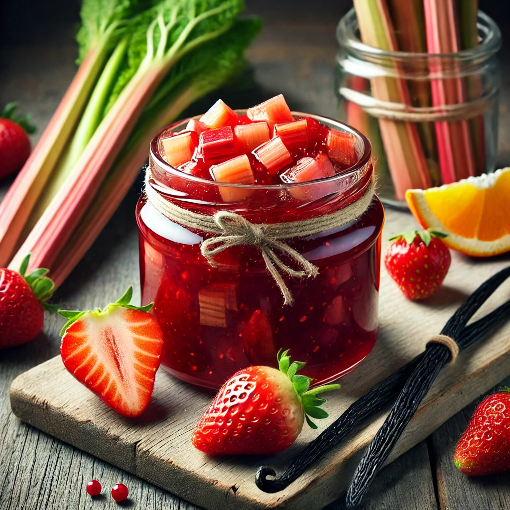 Jordbær- og Rabarbersyltetøj med Vanilje og Appelsin